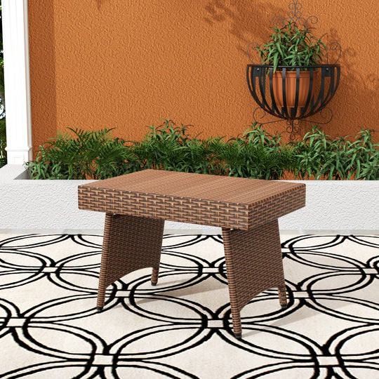 Coastal Plastic Rattan Wicker Outdoor Patio Folding Side Table