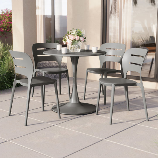 Playa Outdoor Modern Stackable Plastic Patio Dining Side Chairs (Set of 4)