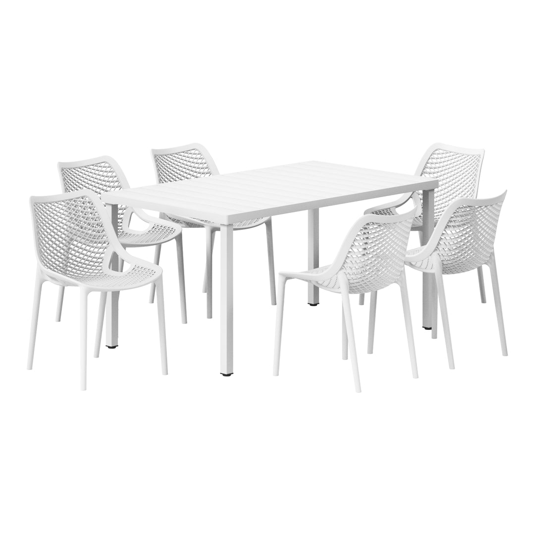Playa 7-Piece Outdoor Metal Patio Dining Table Set With Stackable Patio Chairs