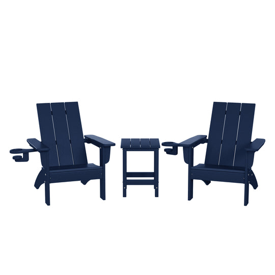 Ashore 3-Piece Kids HDPE Modern Adirondack Chairs Set with Square Side Table and Cup Holders