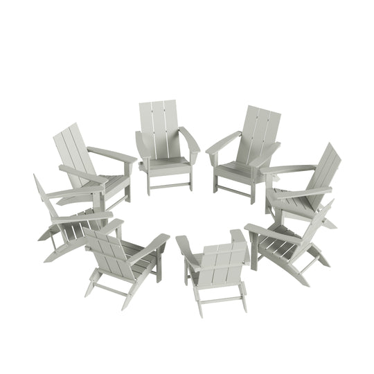 Ashore 8-Piece Modern Poly Folding Adirondack Chair Set