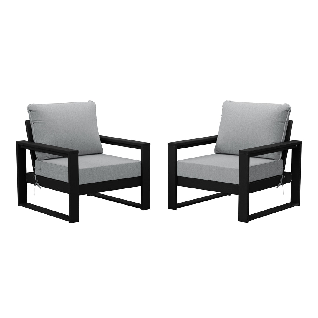 Montara Outdoor Modern HDPE Patio Club Chair with Waterproof Deep Seat Cushions (Set of 2)