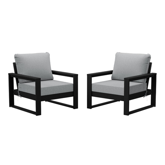 Montara Outdoor Modern HDPE Patio Club Chair with Waterproof Deep Seat Cushions (Set of 2)