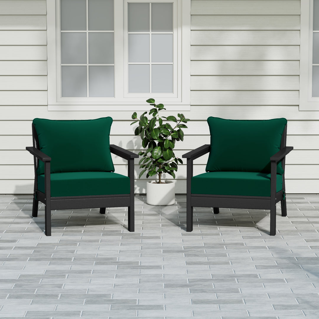 Avalon Outdoor Modern HDPE Patio Club Chairs with Deep Seat Cushions (Set of 2)