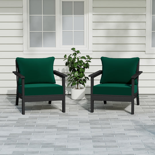 Avalon Outdoor Modern HDPE Patio Club Chairs with Deep Seat Cushions (Set of 2)