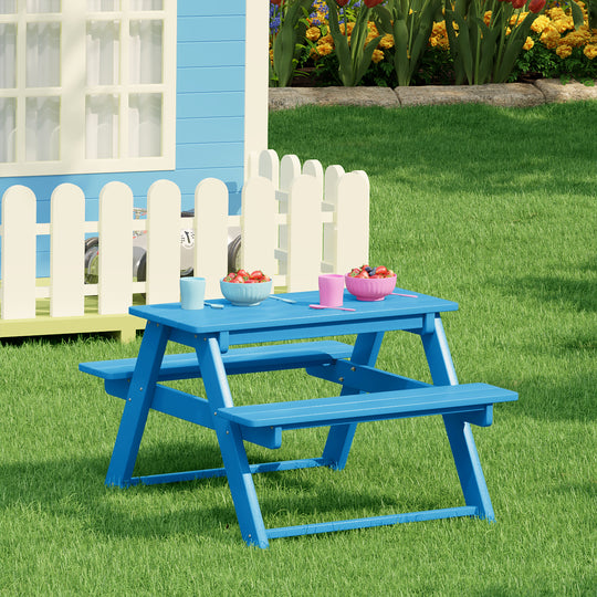 Malibu Outdoor Patio Kids HDPE Plastic Picnic Bench Table