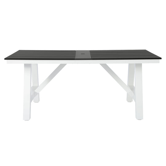 Cape May 72" HDPE Rectangle Outdoor Patio Dining Table With Umbrella Hole and Metal Frame