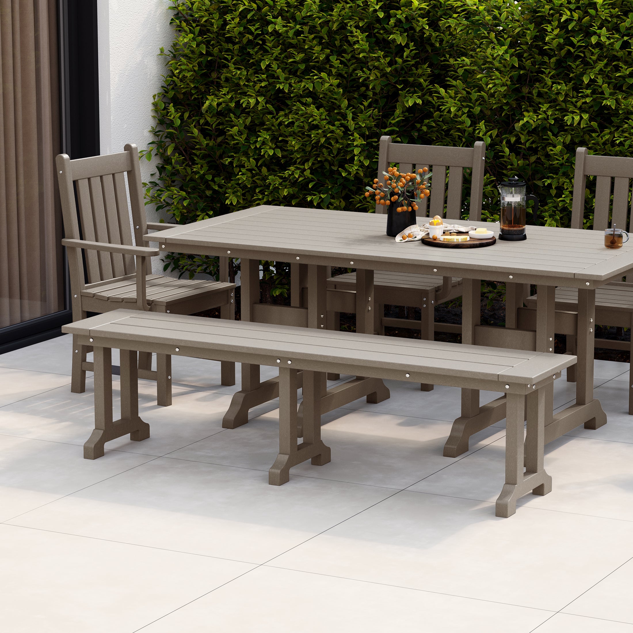 Malibu 65" Outdoor Patio Trestle Dining Bench