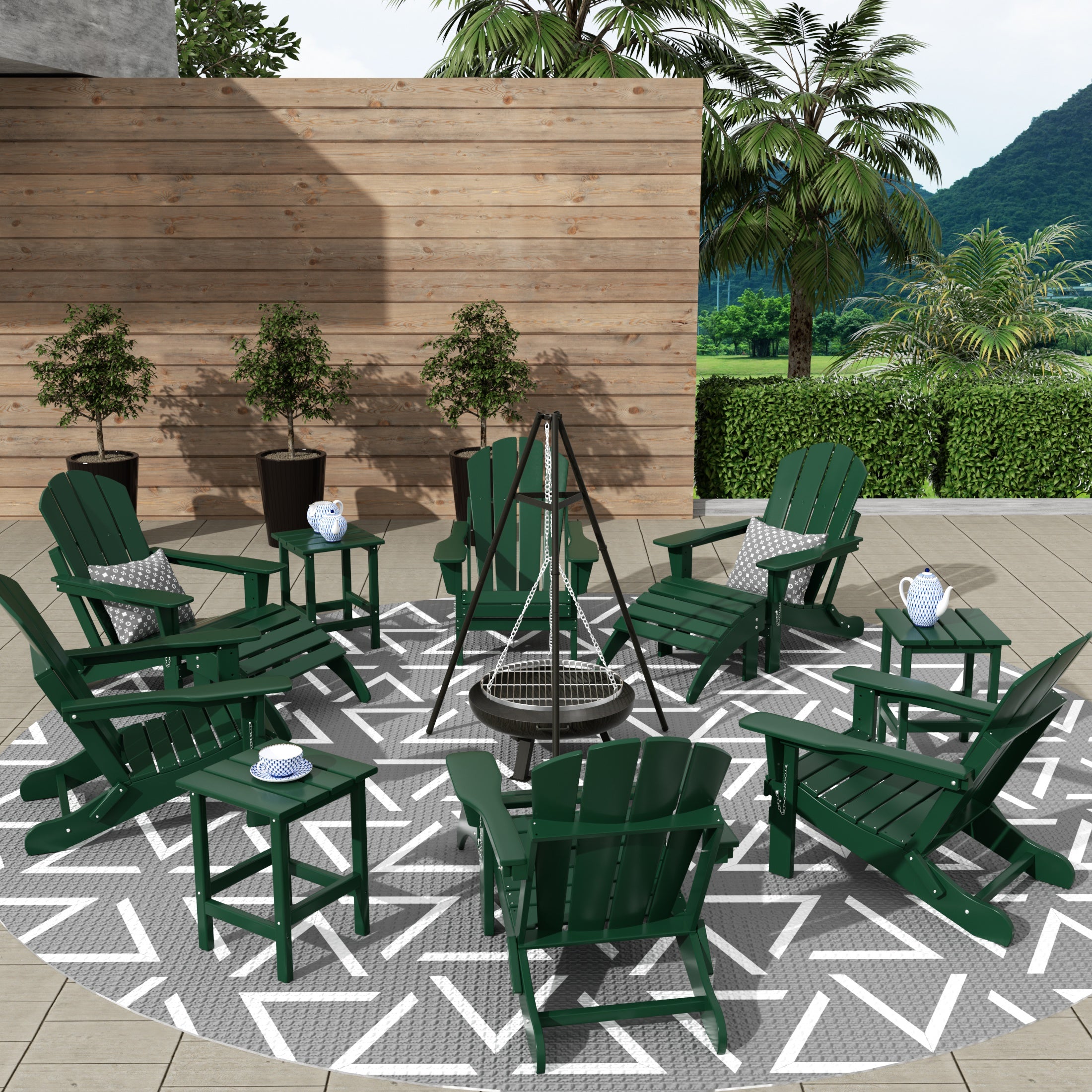 Malibu 12-Piece Outdoor Folding Poly Adirondack Chair With Ottoman And Side Table