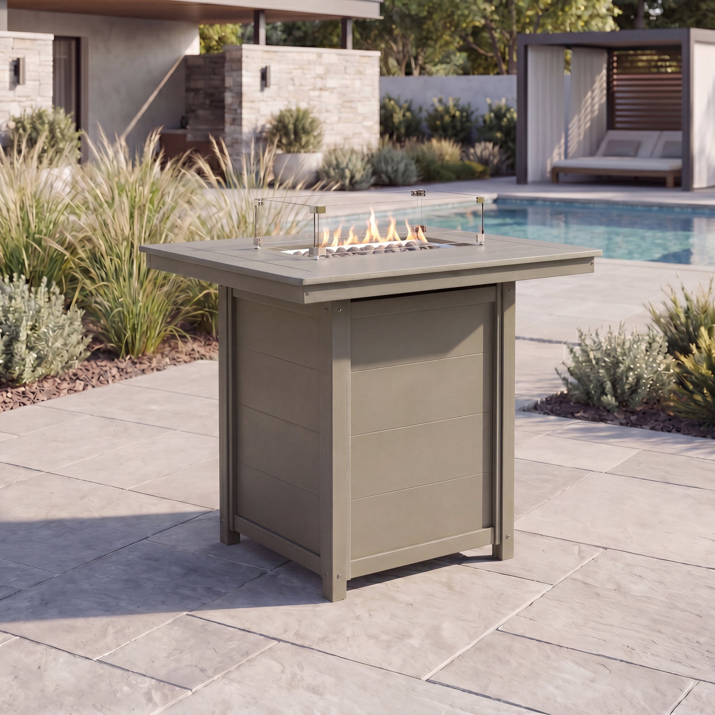 Helios 46" Modern Outdoor Patio Gas Propane Rectangle Fire Pit Table