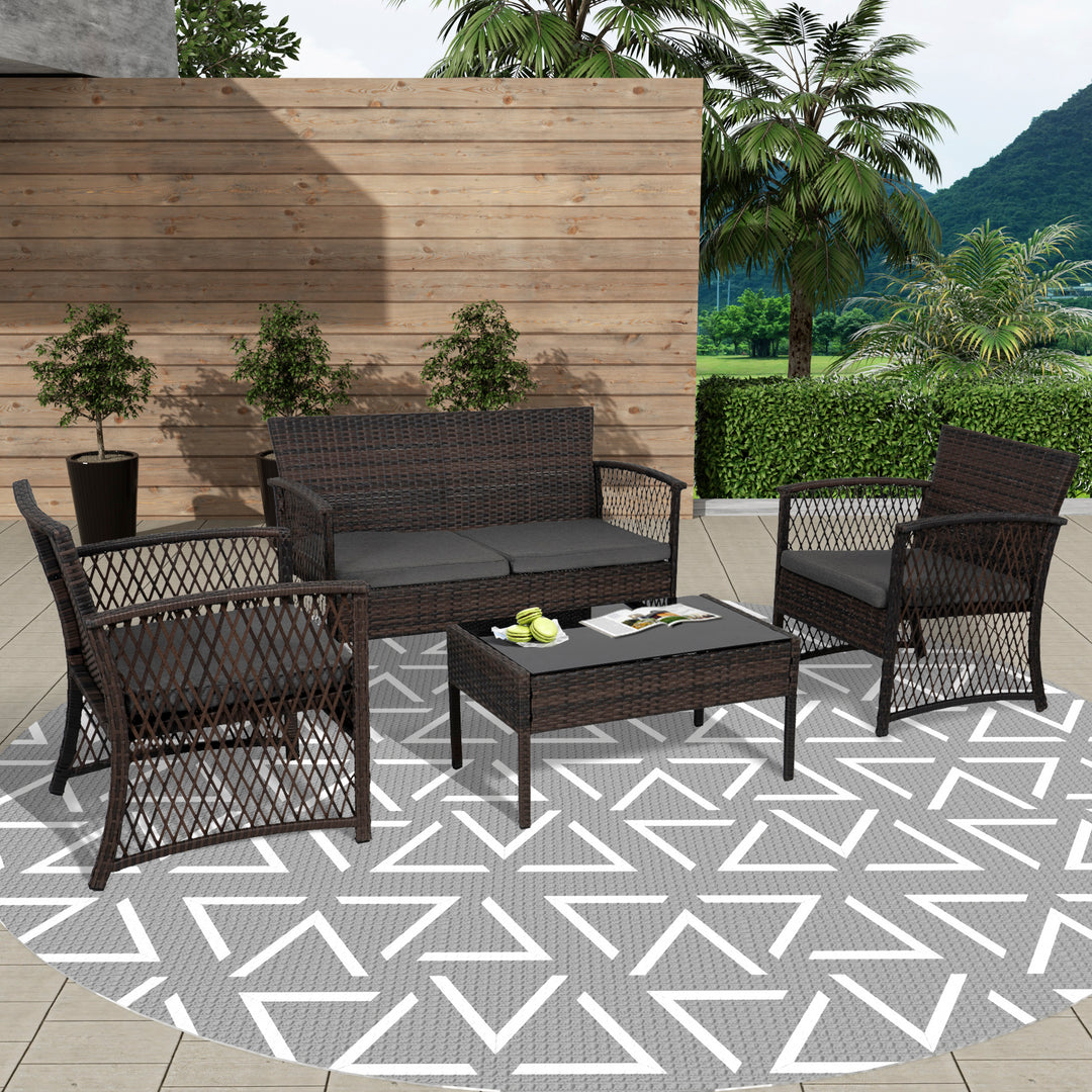 Melvi 4-Piece Outdoor Patio Wicker Conversation Set, Coffee