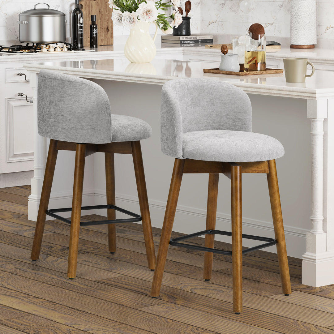 Soho Modern Chenille Upholstered 26" Counter Height Swivel Bar Stools (Set of 2)