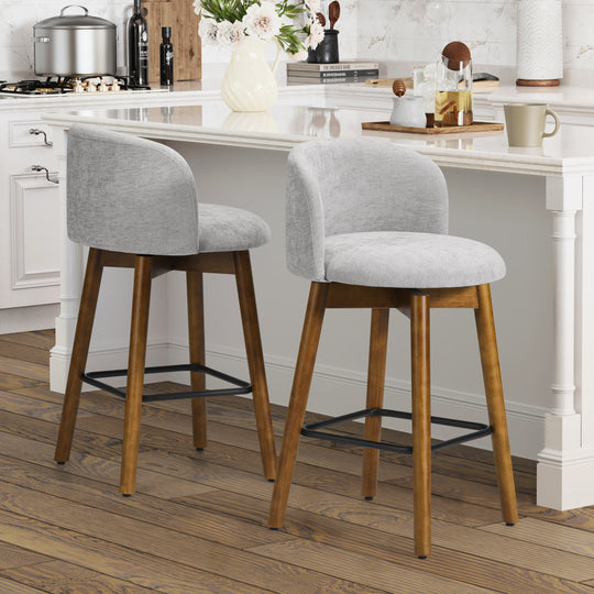 Soho Modern Chenille Upholstered 26" Counter Height Swivel Bar Stools (Set of 2)