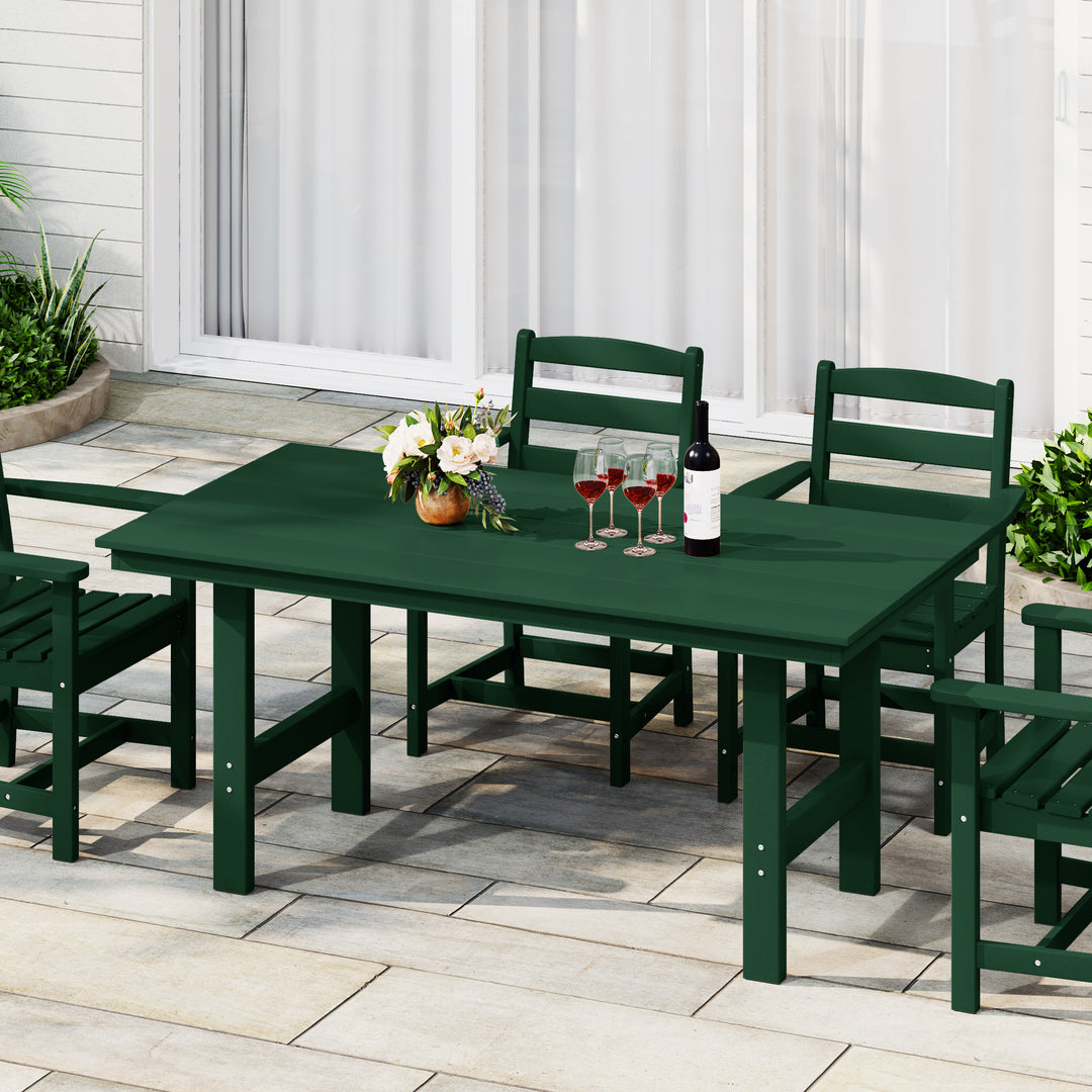 Ashore Outdoor Modern HDPE 66" Wide Rectangle Patio Dining Table for 6