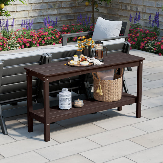 Malibu 55" Outdoor Patio HDPE Adirondack 2-Tier Shelf Console Table