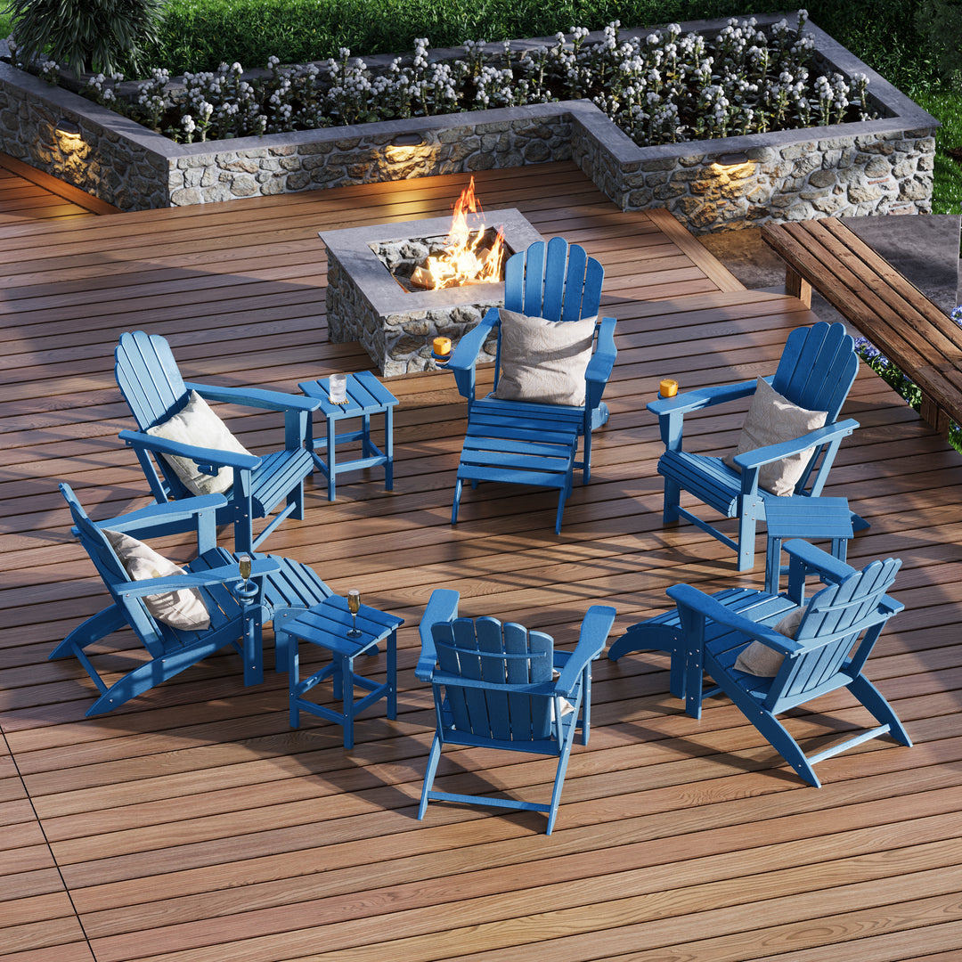 Highland 12-Piece HDPE Outdoor Patio Furniture Adirondack Chair Conversation Table Set