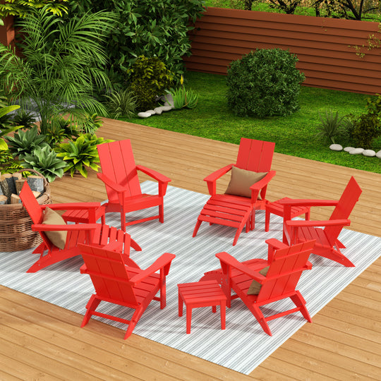 Ashore 12-Piece Modern Poly Folding Adirondack Chair with Ottoman and Side Table