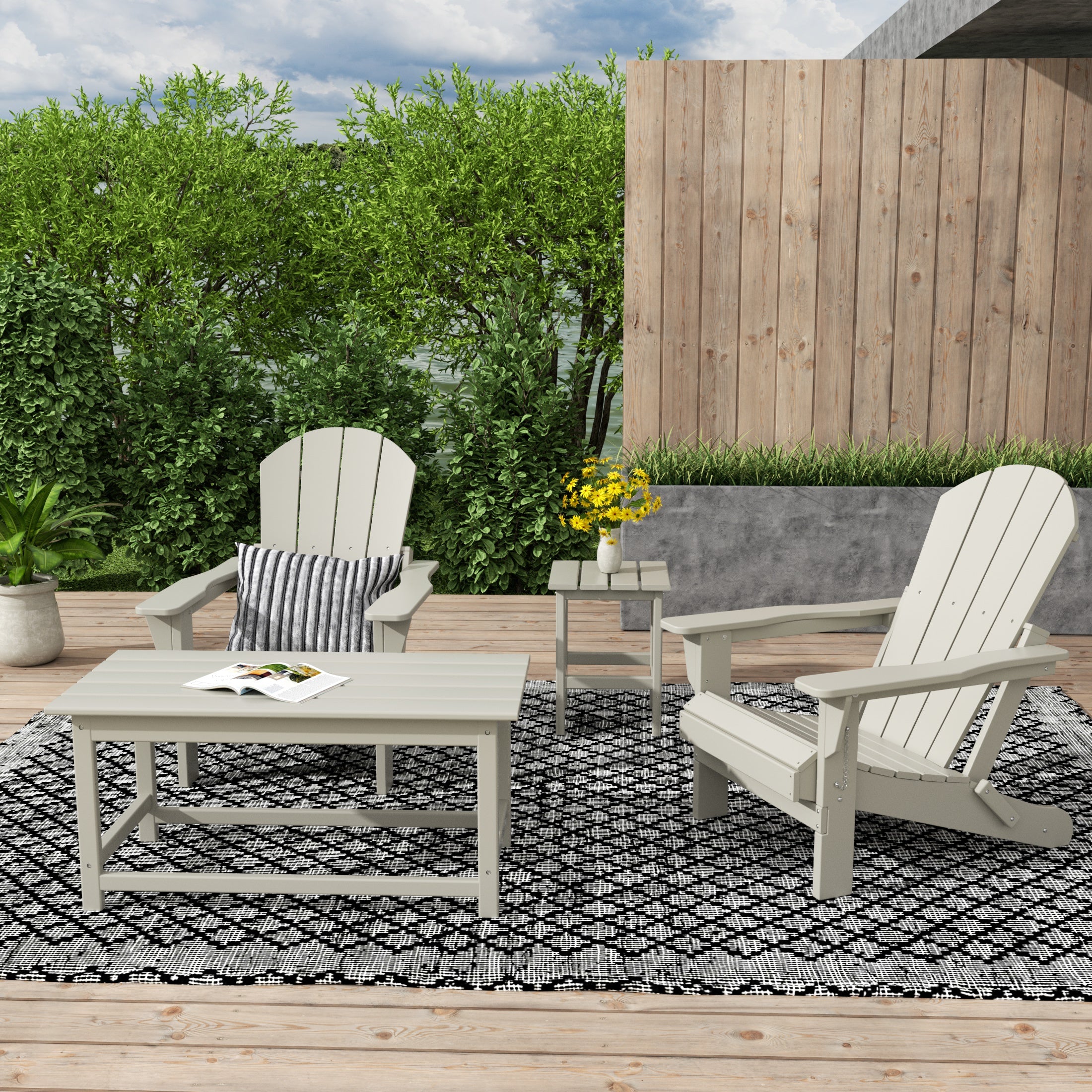 Malibu 4-Piece set Outdoor / Patio Poly Adirondack chairs with a Coffee and a side table ( 2 seater )