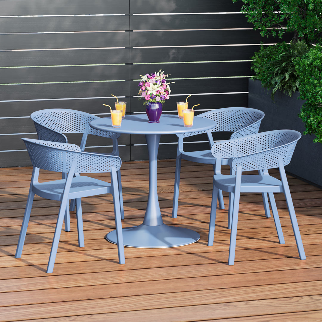 Playa 5-Piece Indoor Outdoor Metal Patio Dining Table Set With Stackable Patio Chairs