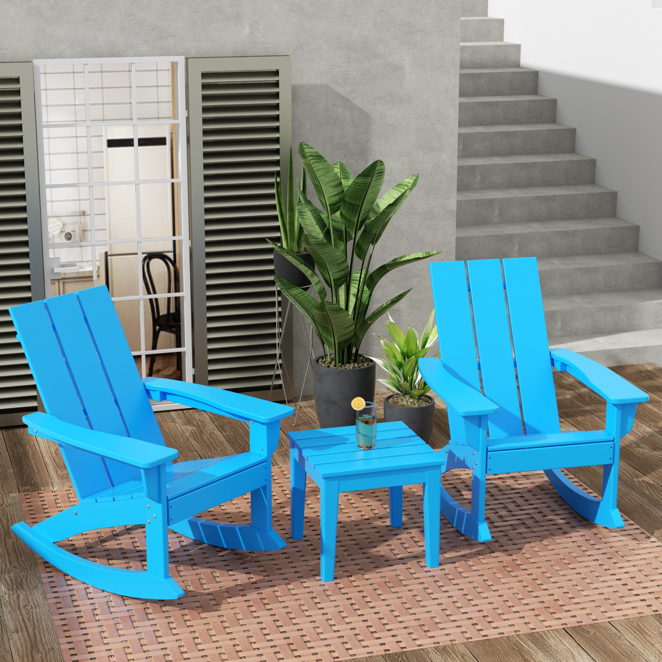 Ashore Modern Rocking Poly Adirondack Chair With Side Table 3-Piece Set