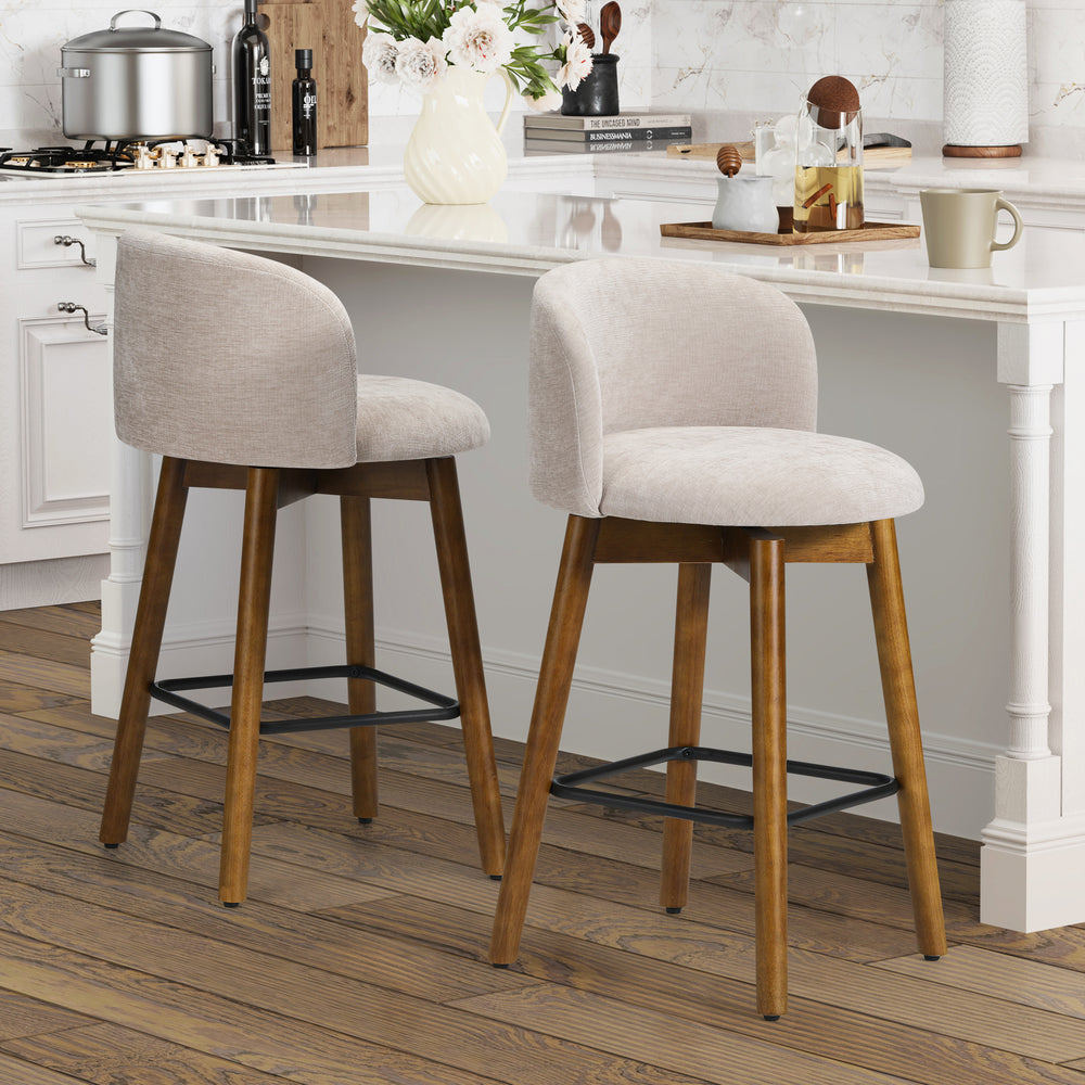 Soho Modern Chenille Upholstered 26" Counter Height Swivel Bar Stools (Set of 2)