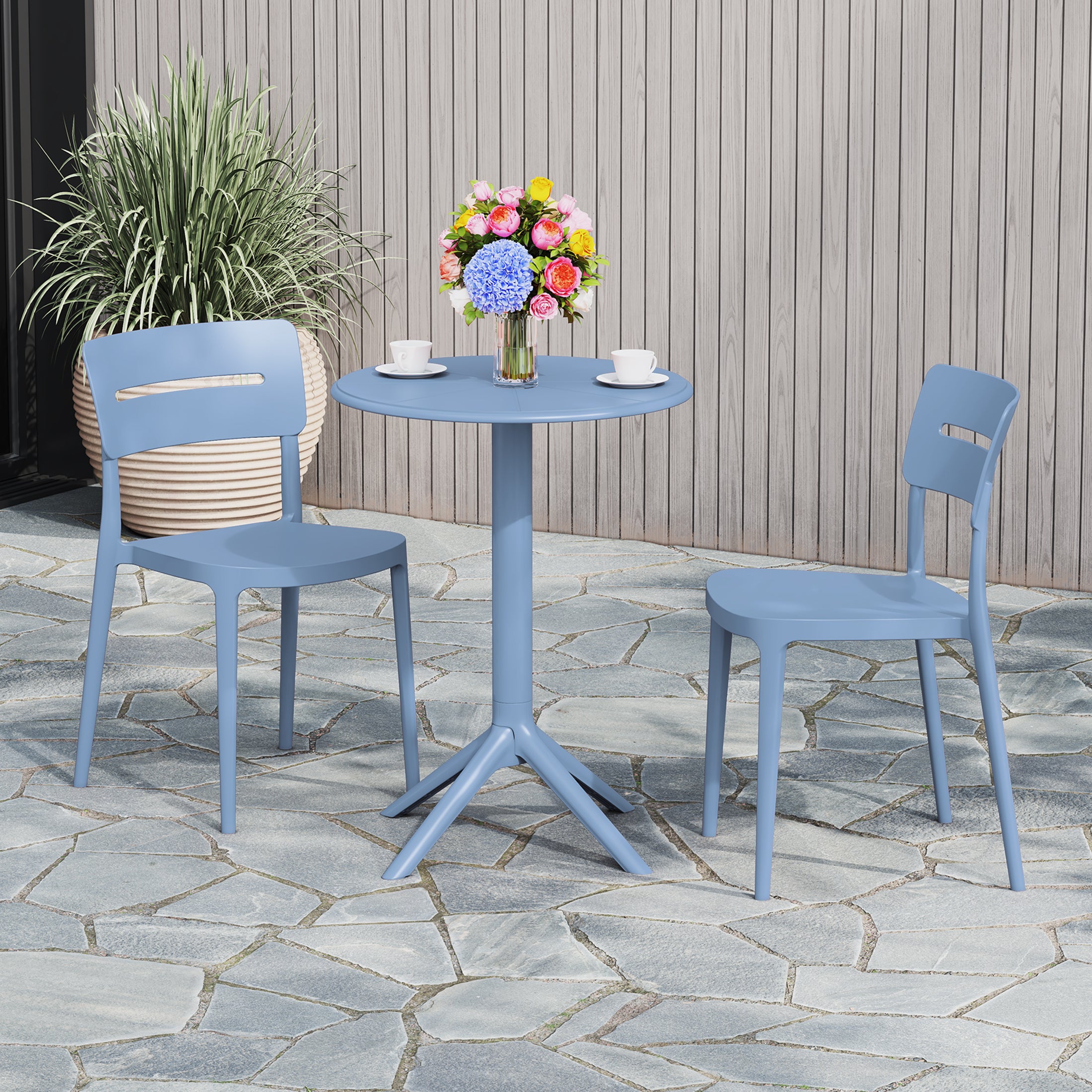 Playa 3-Piece Outdoor Resin Patio Bistro Set with Stackable Patio Dining Chairs