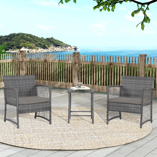 Melvi 3-Piece Outdoor Patio Wicker Conversation Set, Gray