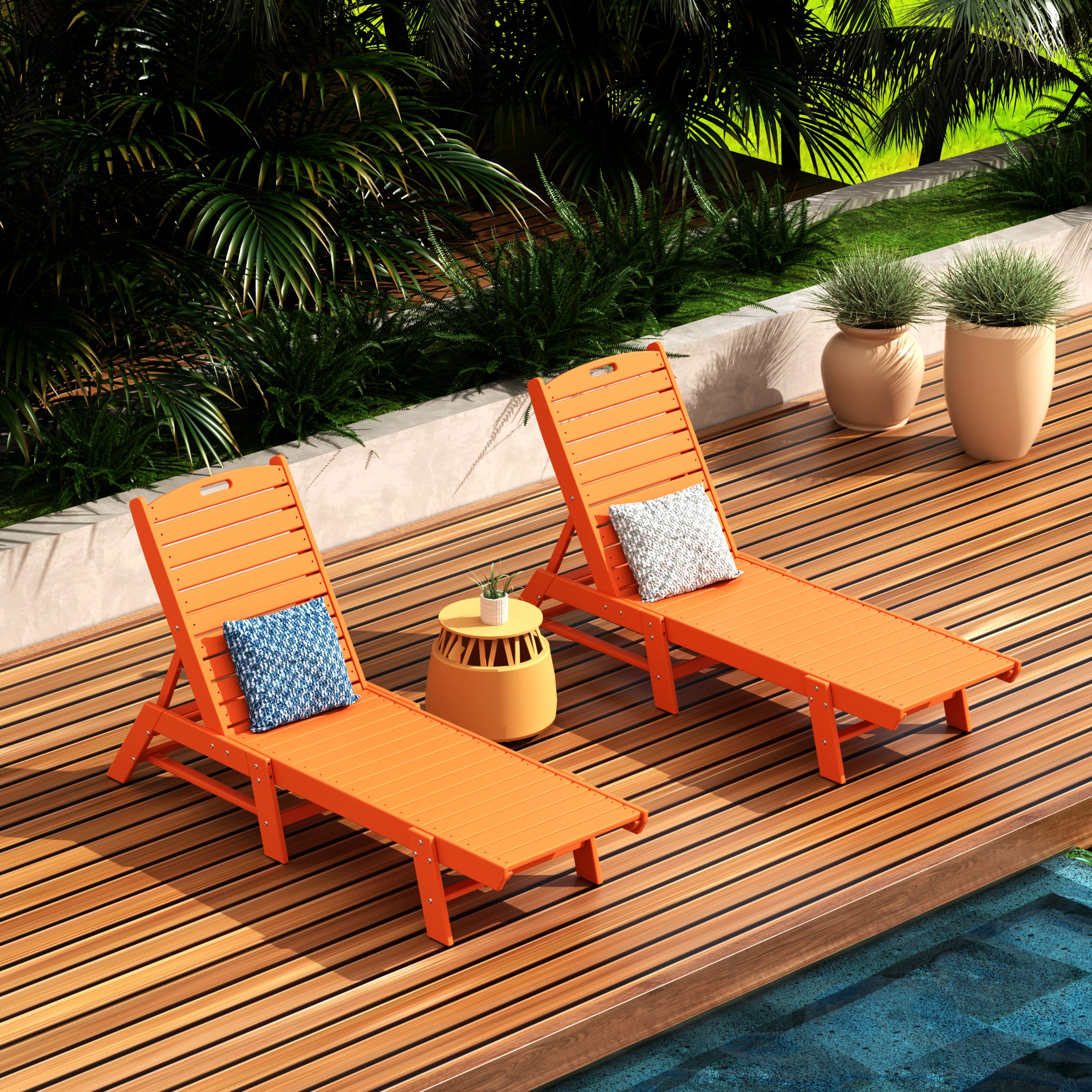 Malibu Poly Reclining Outdoor Patio Chaise Lounge Chair Adjustable (Set of 2)