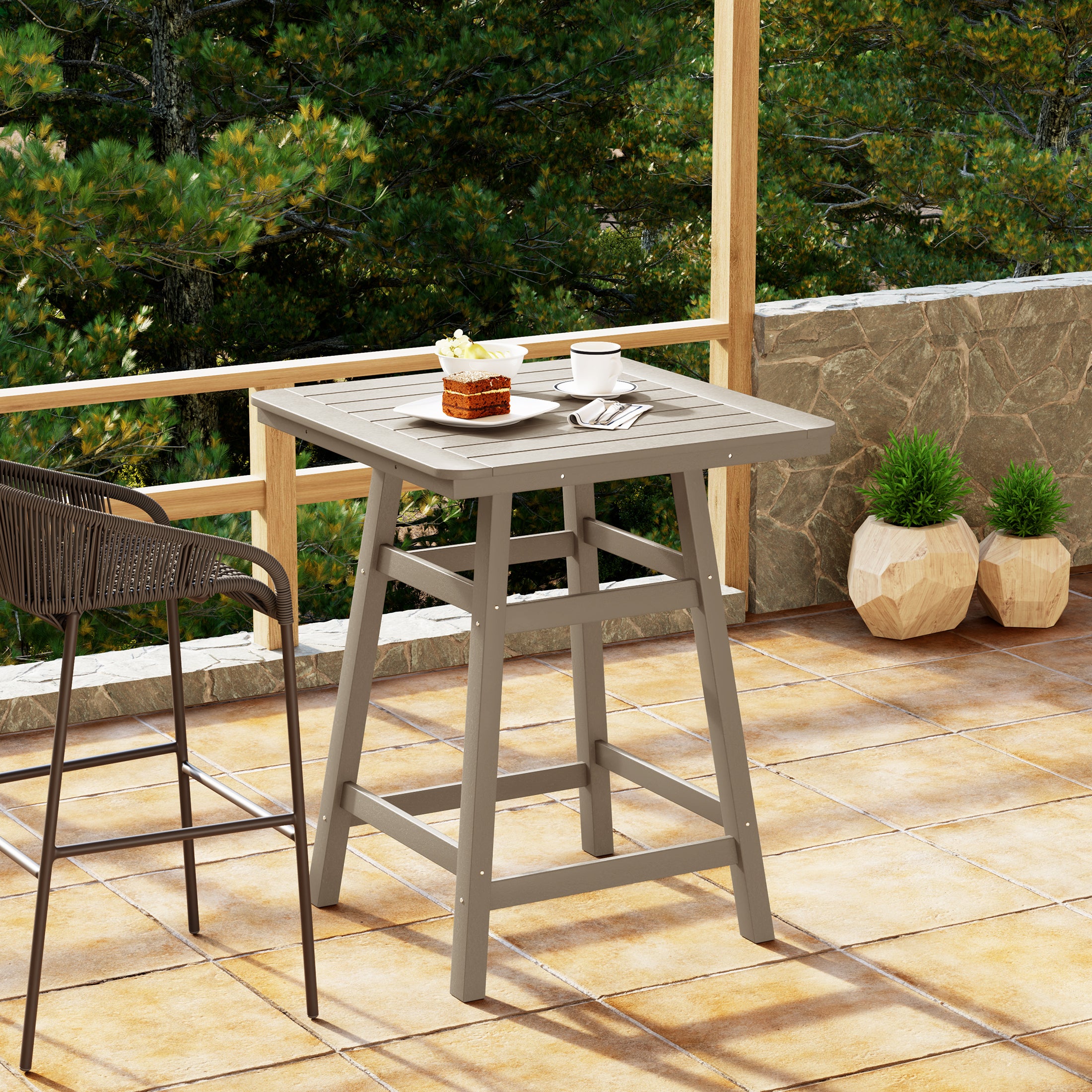 Malibu 30" Square Outdoor Patio Counter High Bistro Bar Table With Umbrella Hole