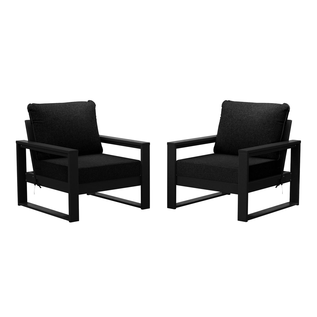 Montara Outdoor Modern HDPE Patio Club Chair with Waterproof Deep Seat Cushions (Set of 2)