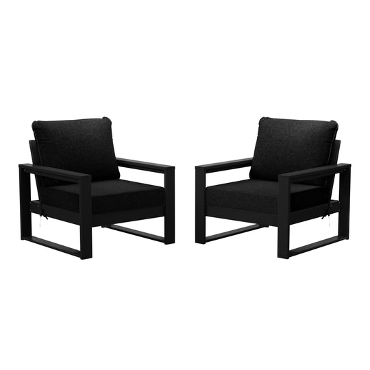 Montara Outdoor Modern HDPE Patio Club Chair with Waterproof Deep Seat Cushions (Set of 2)