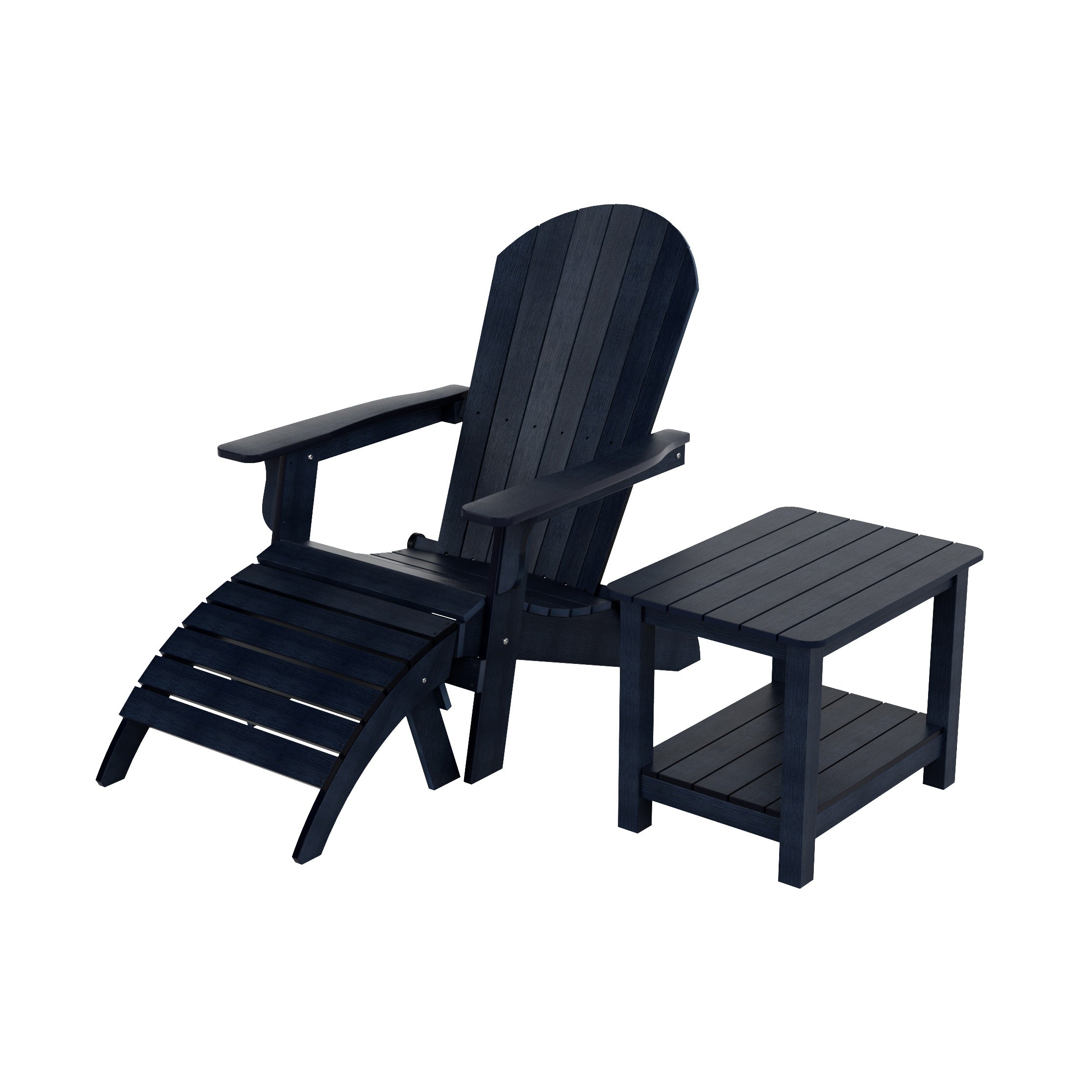 Tuscany 3-Piece HIPS Outdoor Folding Adirondack Seashell Chair With Folding Ottoman And Side Table