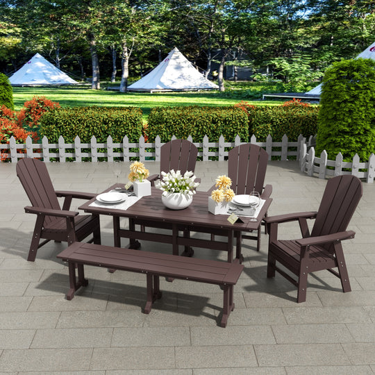 Malibu 6 Piece Outdoor Patio Dining Table and Armchair Dining Bench Set