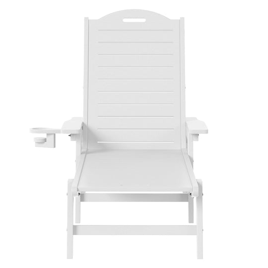 Aruba Outdoor HDPE Patio Chaise Lounge With Wheels & Cup Holder