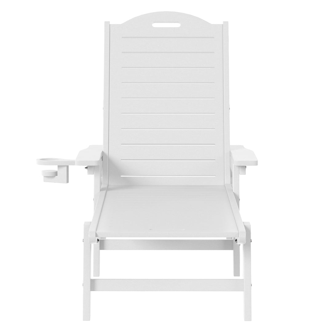 Aruba Outdoor HDPE Patio Chaise Lounges With Wheels & Cup Holder (Set of 2)