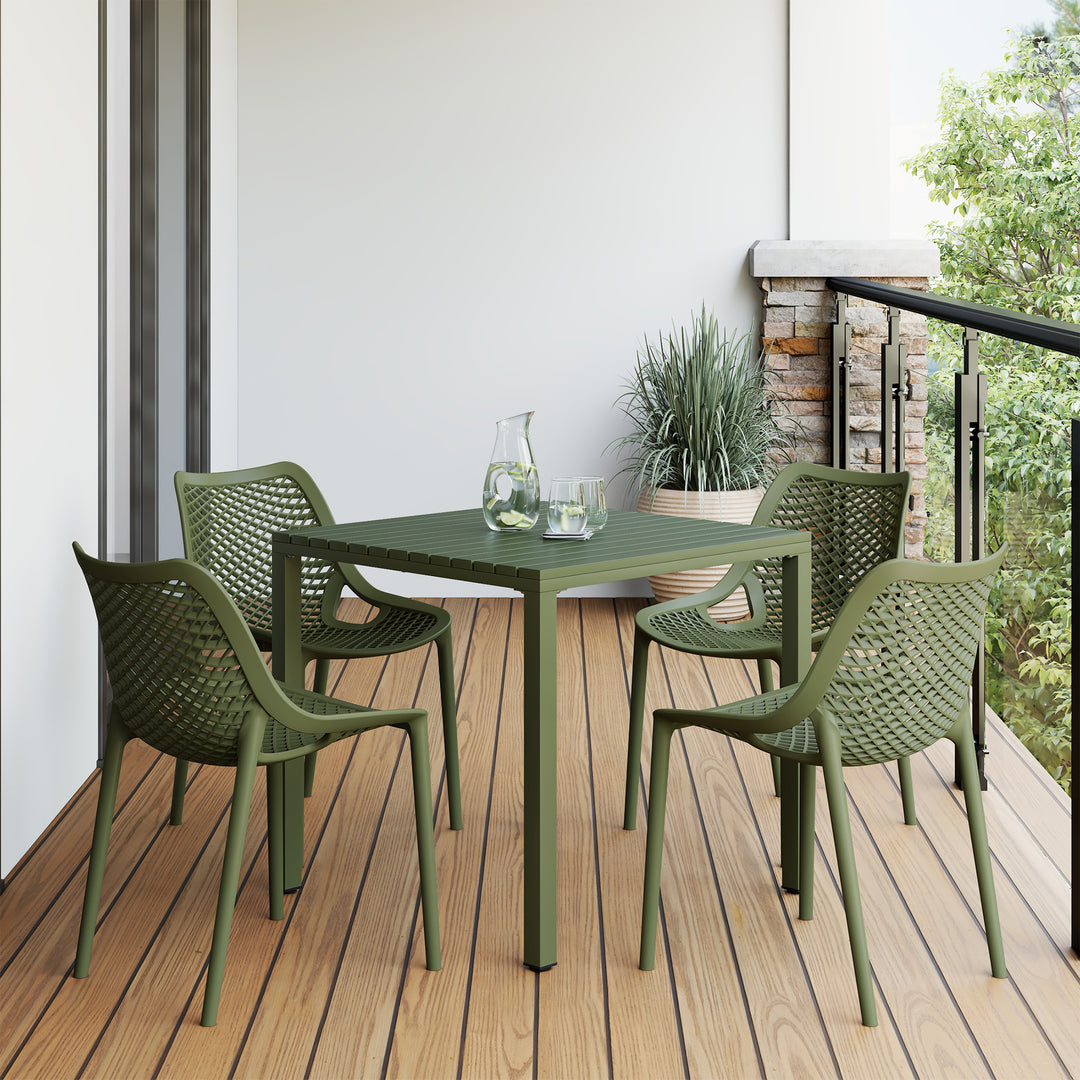 Playa 5-Piece Outdoor Patio Metal Frame Dining Table Set with Stackable Patio Dining Chairs