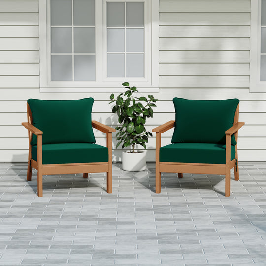 Avalon Outdoor Modern HDPE Patio Club Chairs with Deep Seat Cushions (Set of 2)