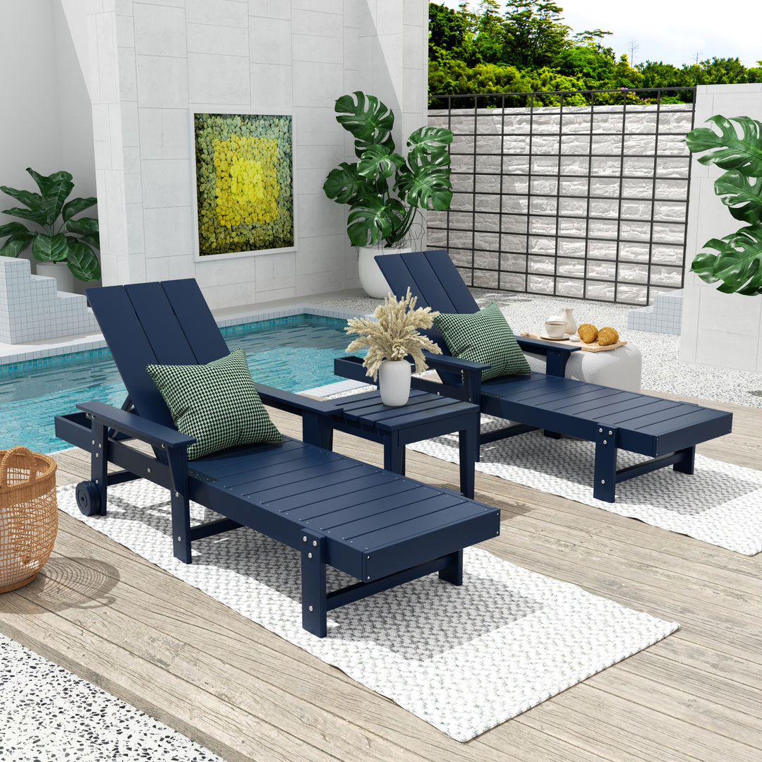 Ashore Modern Poly Reclining Chaise Lounge Set with Side Table