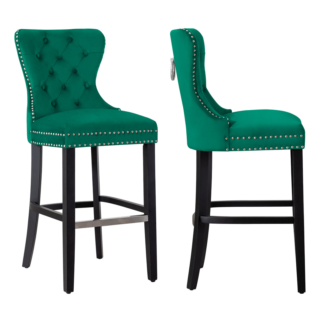 Wordford 29" Tufted Velvet Bar Stool (Set of 2), Black