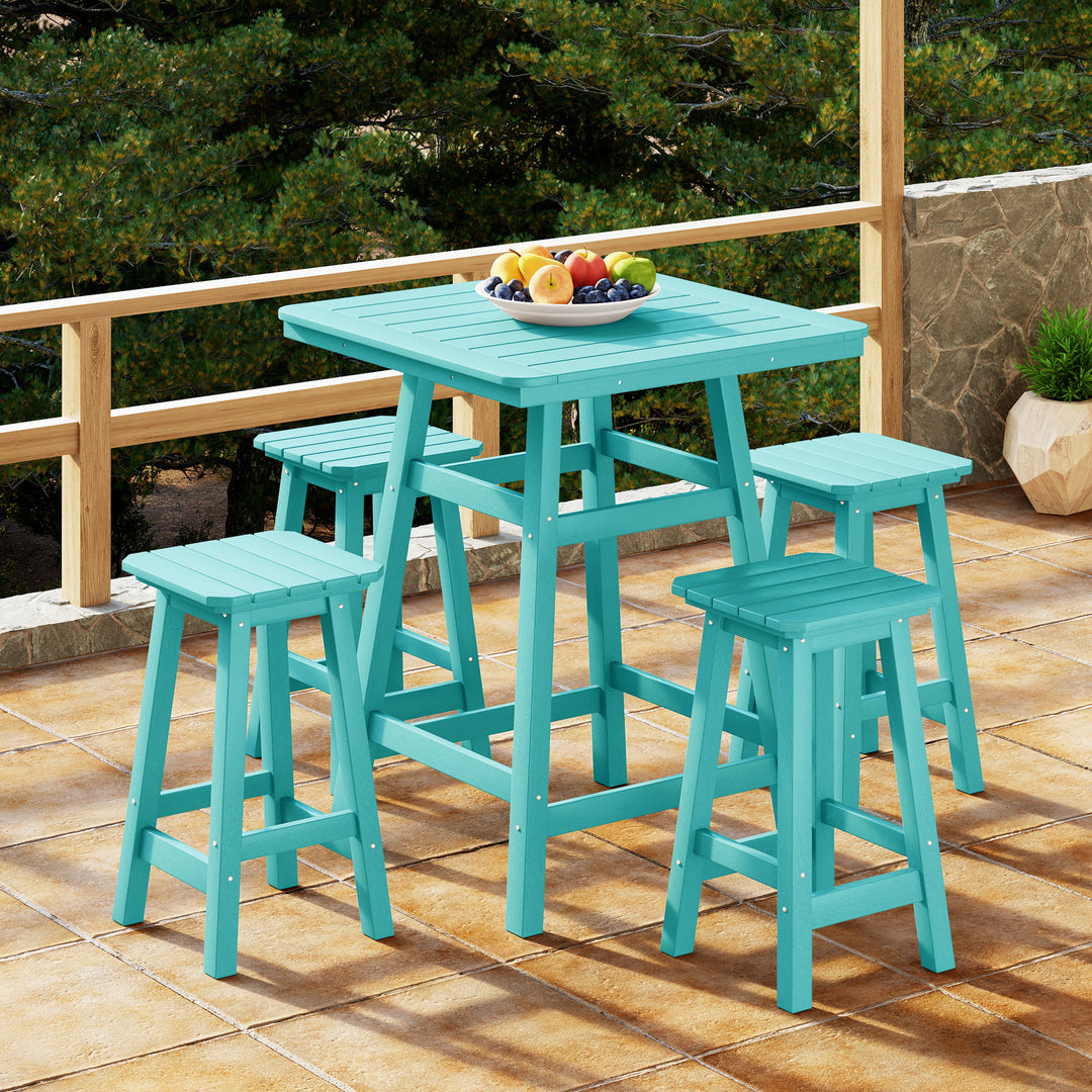 Malibu 5-Piece HDPE Outdoor Patio Dining Bar Bistro Table Set with Counter High Bar Stool