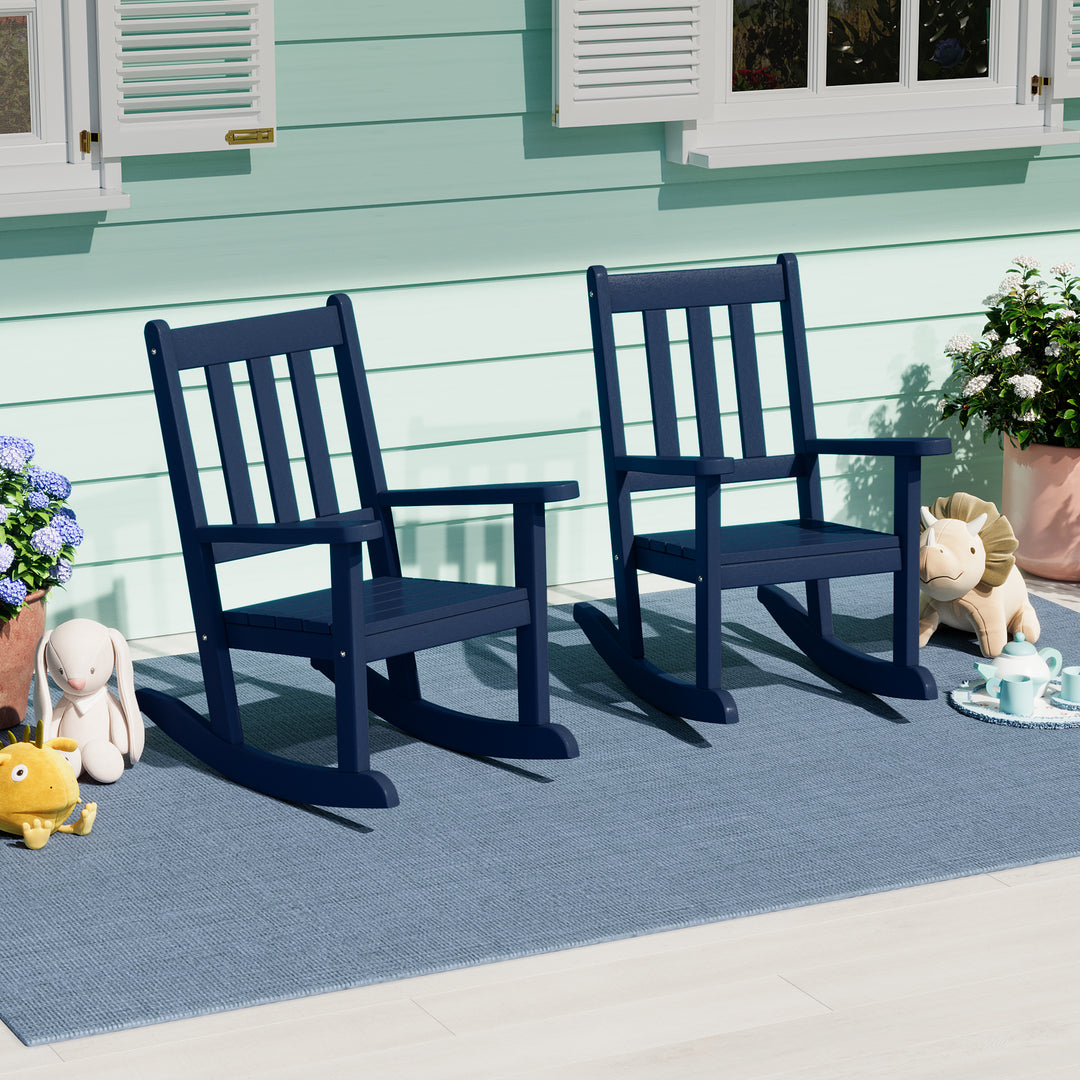 Malibu Outdoor HDPE Plastic Preschool Toddler Rocking Chairs (Set of 2)