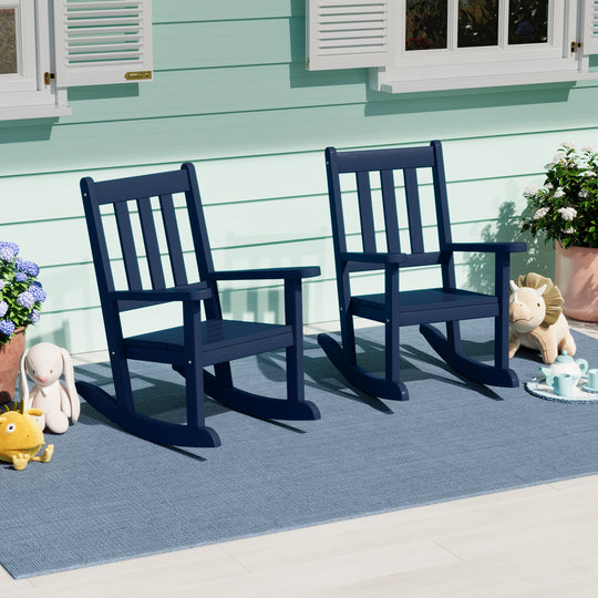 Malibu Outdoor HDPE Plastic Preschool Toddler Rocking Chairs (Set of 2)