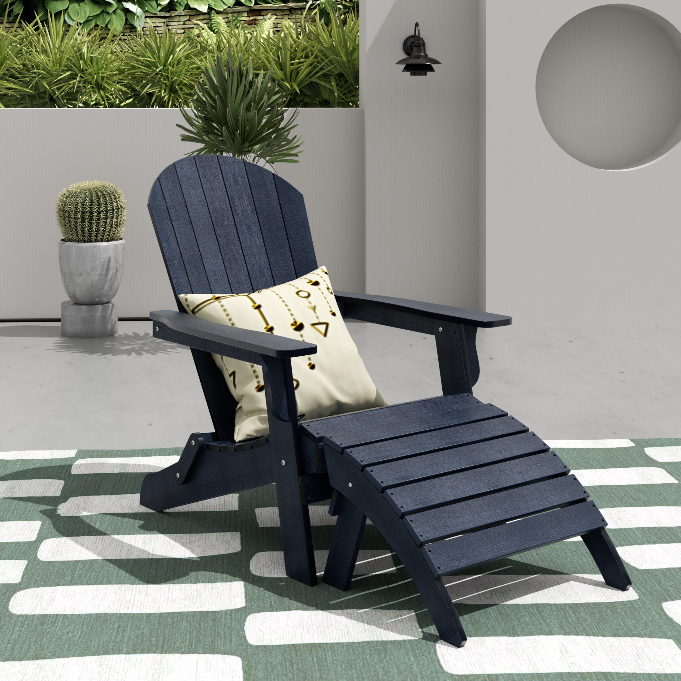 Tuscany 2-Piece HIPS Outdoor Folding Adirondack Seashell Chair With Folding Ottoman