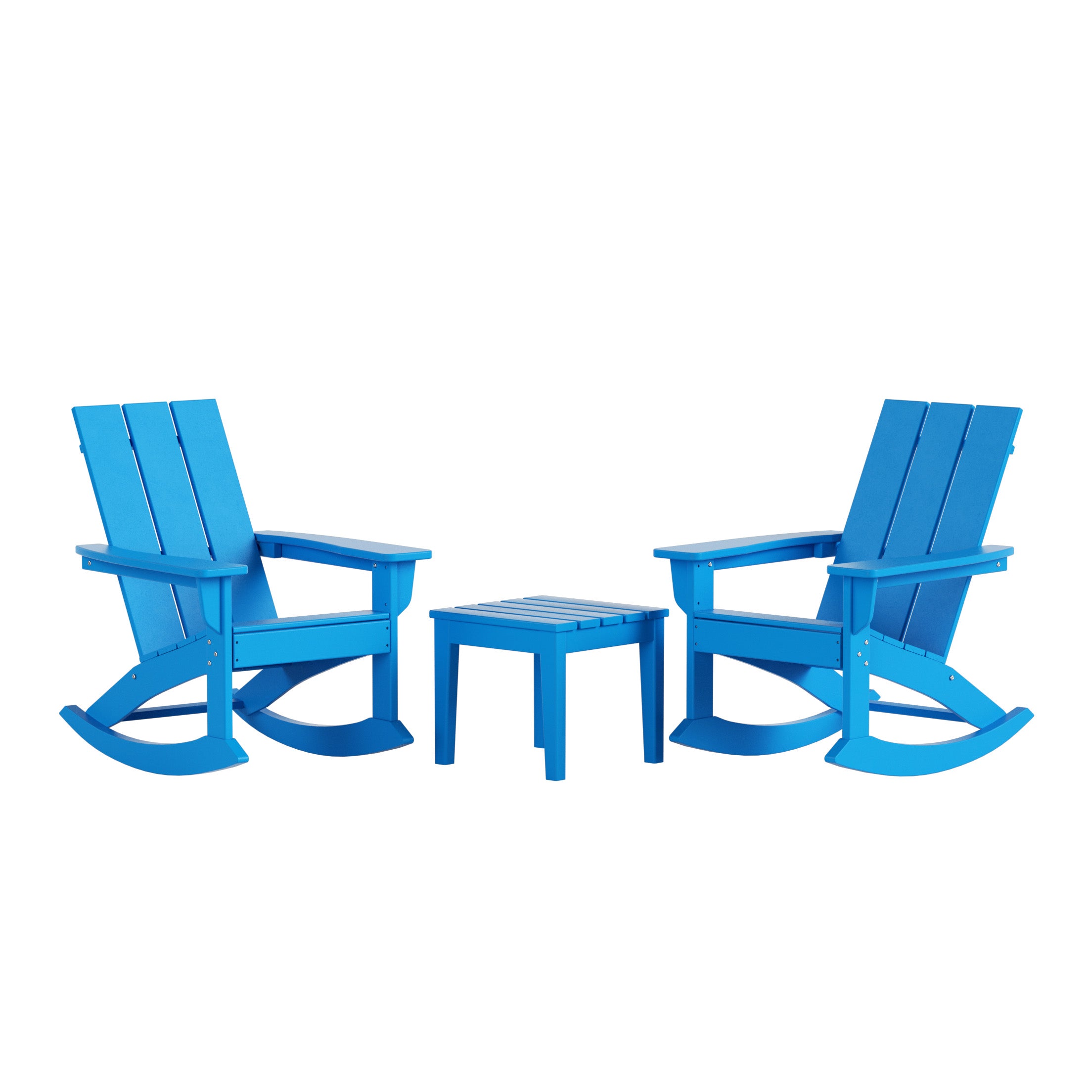 Ashore Modern Rocking Poly Adirondack Chair With Side Table 3-Piece Set
