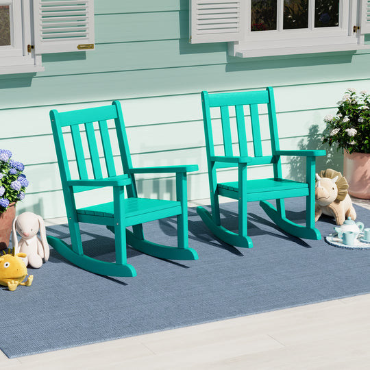 Malibu Outdoor HDPE Plastic Preschool Toddler Rocking Chairs (Set of 2)