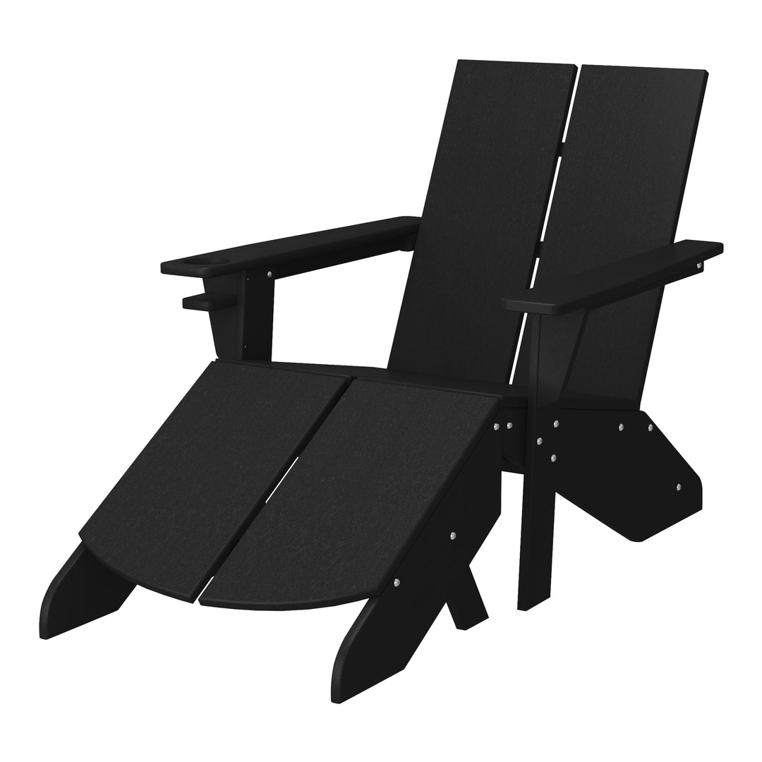 Riviera Outdoor HDPE Modern Adirondack Chair with Folding Patio Ottoman and Cup Holder