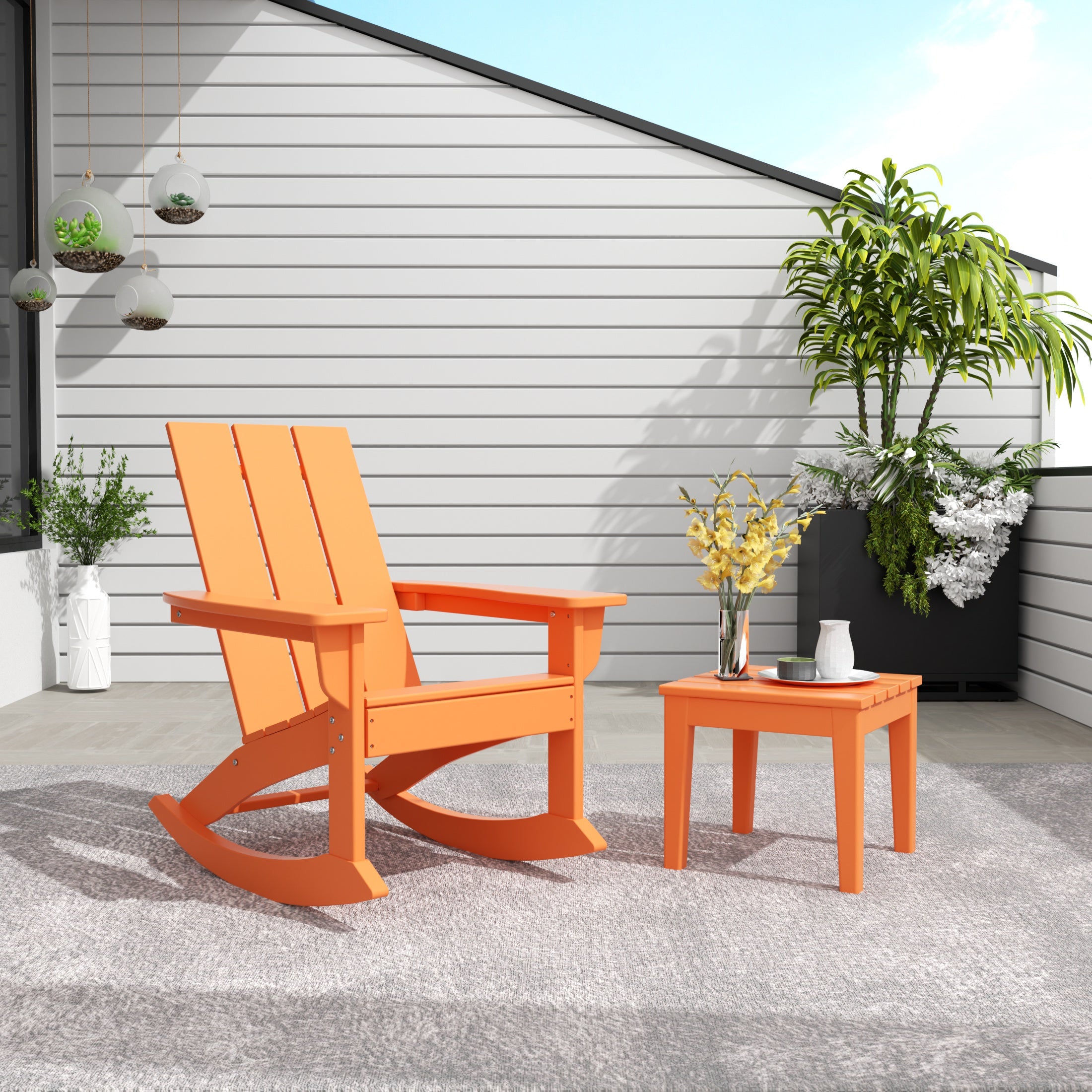 Ashore 2-Pieces Set Modern Plastic Outdoor Rocking Chair with Square Side Table