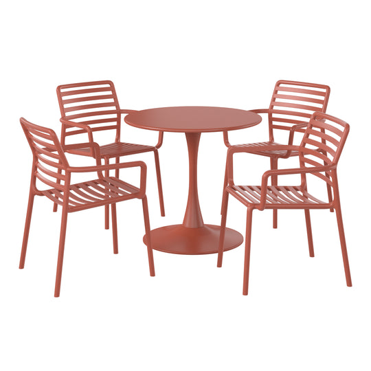 Playa 5-Piece Indoor Outdoor Metal Patio Dining Table Set With Stackable Plastic Patio Arm Chairs