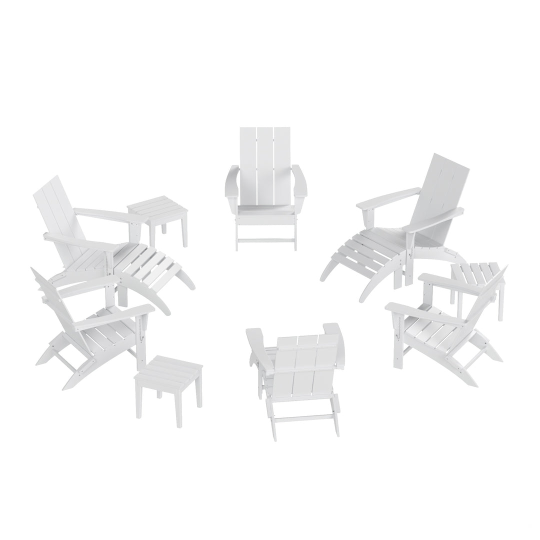 Ashore 12-Piece Modern Poly Folding Adirondack Chair with Ottoman and Side Table