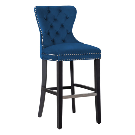 Wordford 29" Tufted Velvet Bar Stool, Black